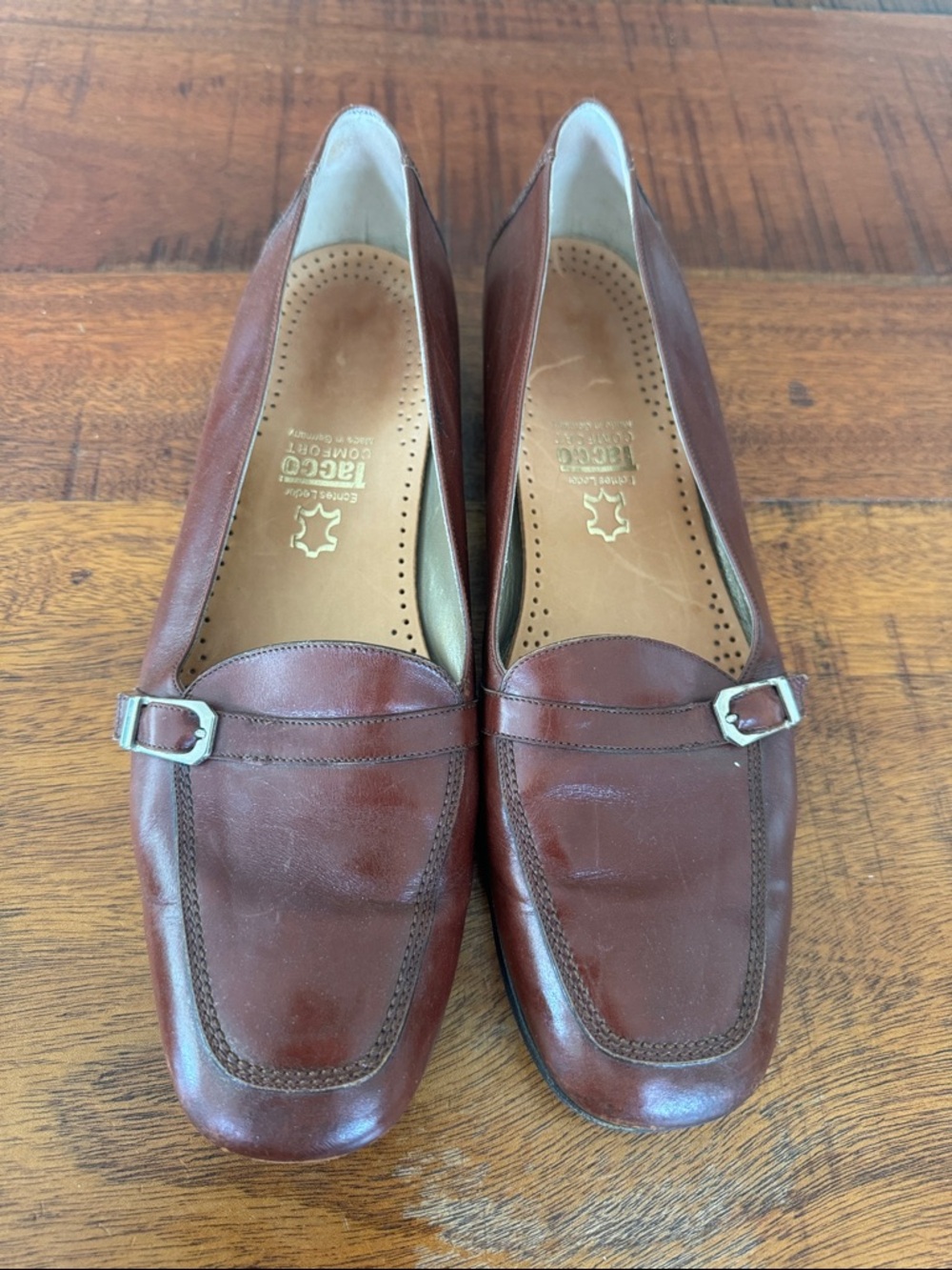 Tacco Comfort Chestnut Brown Leather Buckle Loafers Made in Germany